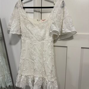 White Lace Dress with Ruffle Hem